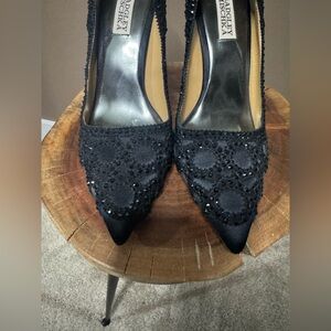 Badgley Mischka Black Beaded Pointed Toe Heels